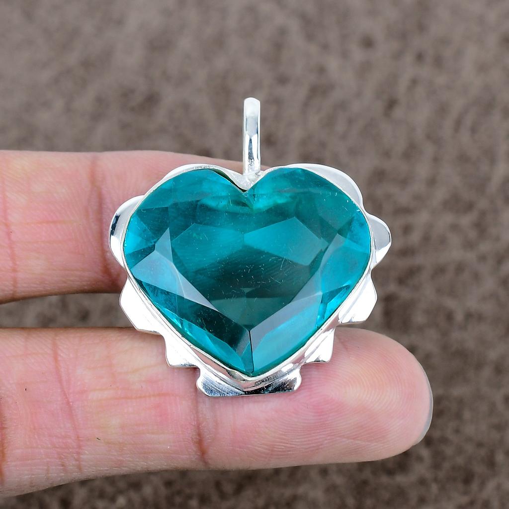 Indicolite Tourmaline Gemstone 925 Sterling Silver Jewelry Pendant 1.58" KKG-554