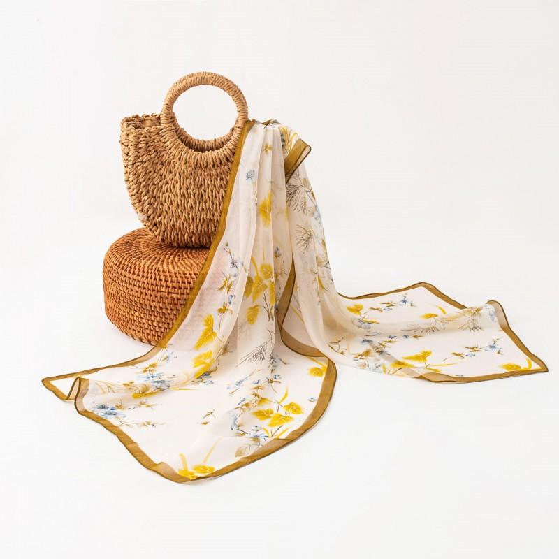 Long Silk Scarf Women Thin Lightweight Printed Shawl Elegant Daily Wear