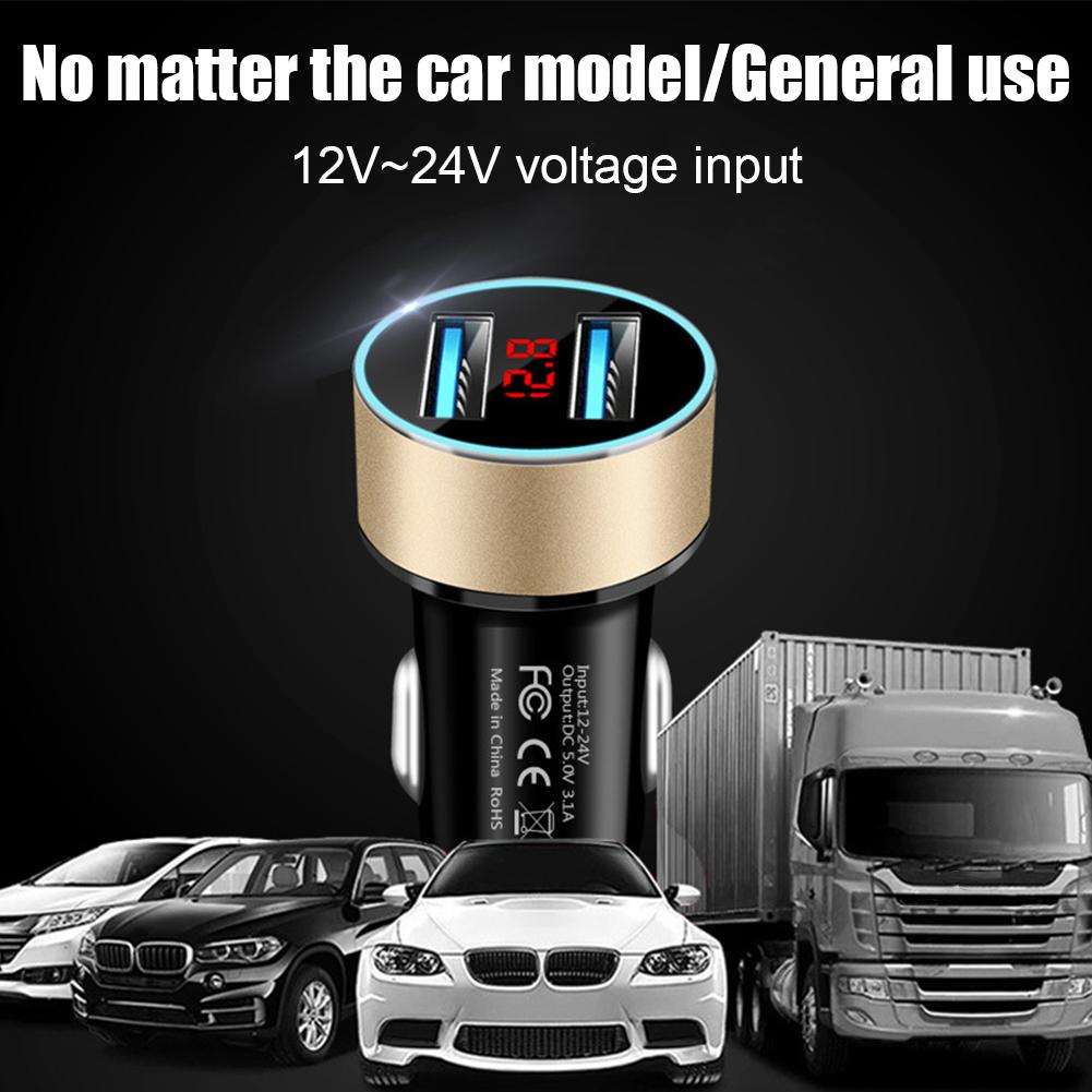 Car Charger Dual USB Super Fast Charging Car Charger Adapter 3.1A Aluminum Alloy Cigarette Lighter Adapter Voltmeter LCD Display