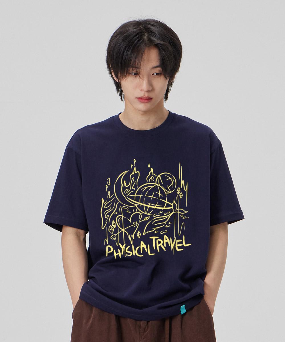 Astral Projection [Physical Travel] Cotton Loose Fit Short Sleeve T-Shirt_Space Navy L