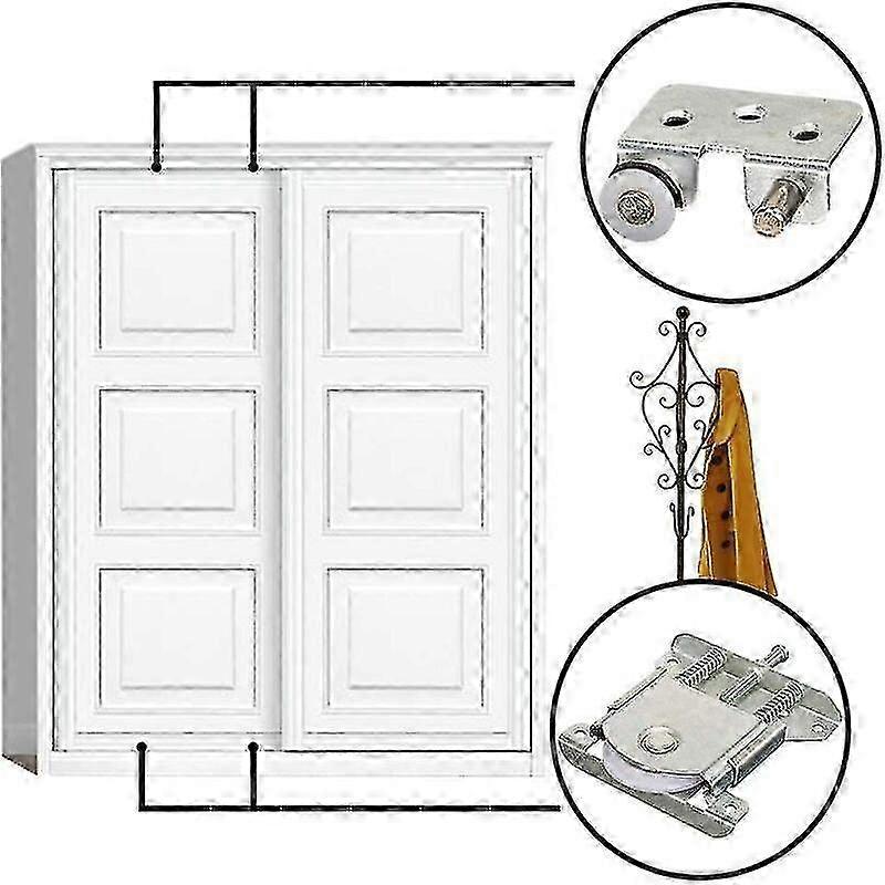 Schranktürgleiter 2-teiliges Set, Räder, Räder, Rollen, Führungsschienen mit stoßdämpfenden Pads, Tragfähigkeit 20 kg