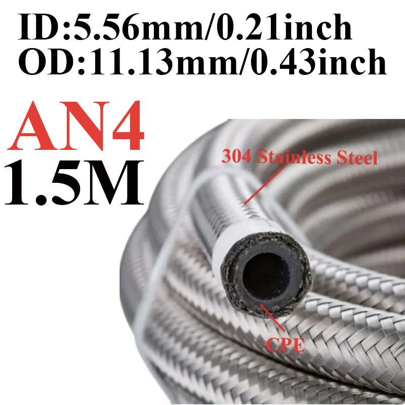 

5FT AN4 AN6 AN8 AN10 AN12 AN16 Car Fuel Hose Oil Gas Cooler Hose Line Pipe Tube Stainless Steel Braided Inside CPE Rubber 1.5M AN4 ID5.56mm