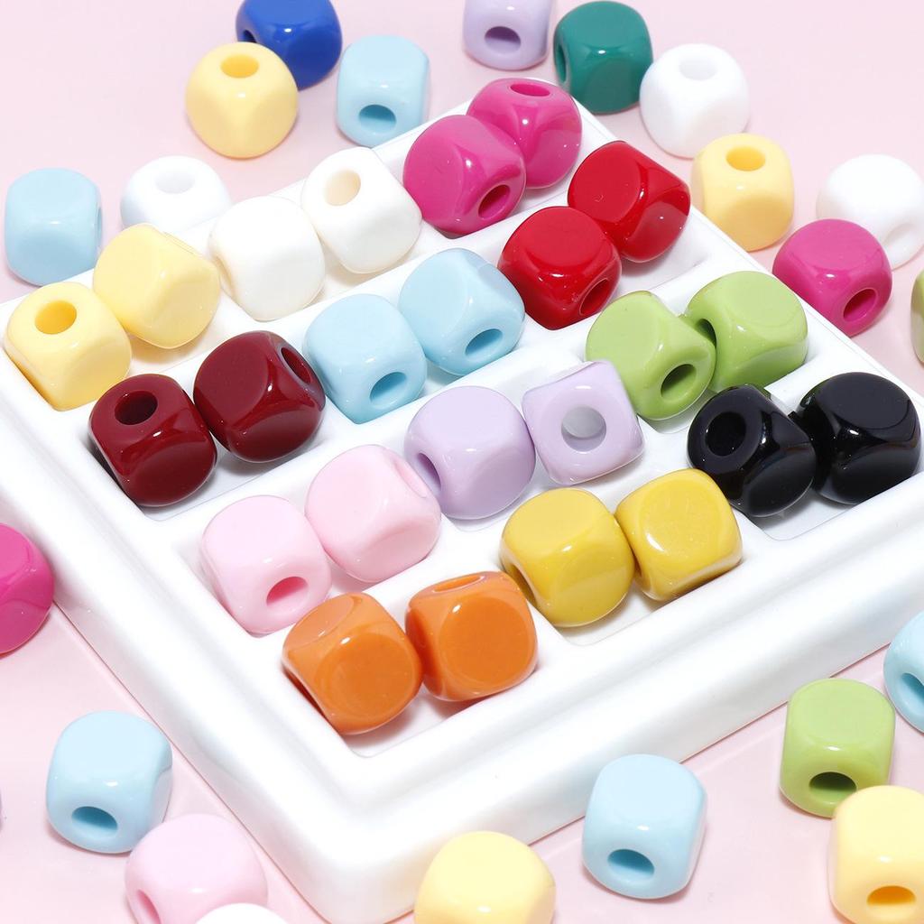 Acrylic 12mm Square Block with Rounded Corners and Straight Hole for DIY Bracelet, Hair Tie, Ornament, Phone Chain, and Card Accessories.