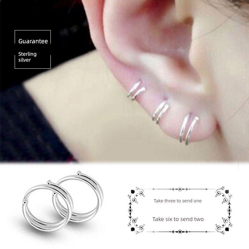 

Studs Earrings Earrings Sterling Silver Accessible Luxury Earclip Earrings Women s Ear Bone Ring Small S999 Elegant Korean Simple Personalized Circle [6mm two] Small: Middle of the ear