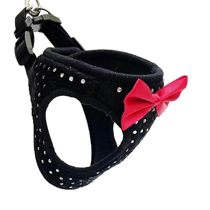 

Pink Bowknot Rhinestone Dog Harness Vest Breathable Puppy Leash Set for Small Dogs Teddy Bichon Pet Supplies XS