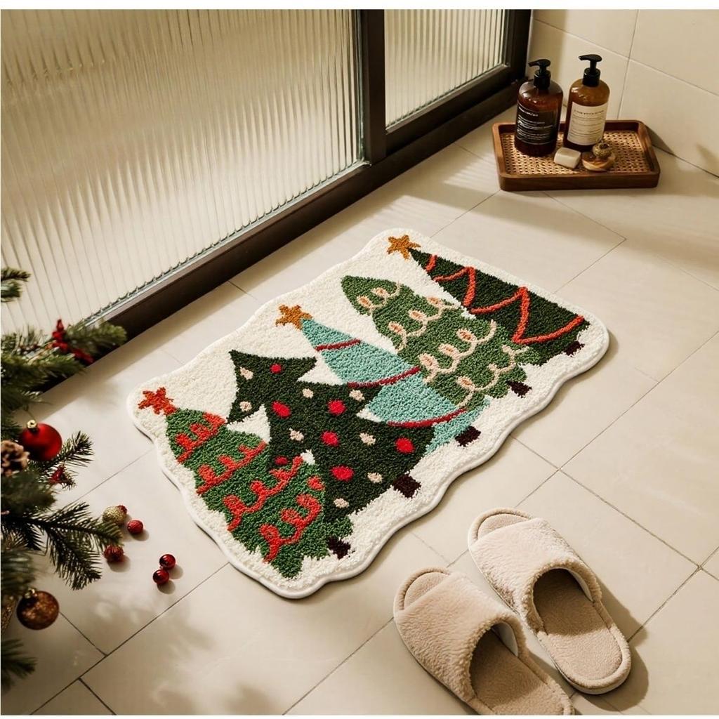Christmas Winter Warm Patterned Christmas Tree Small Size Living Room Entrance Rug, Bathroom Door Mat, Home Decoration