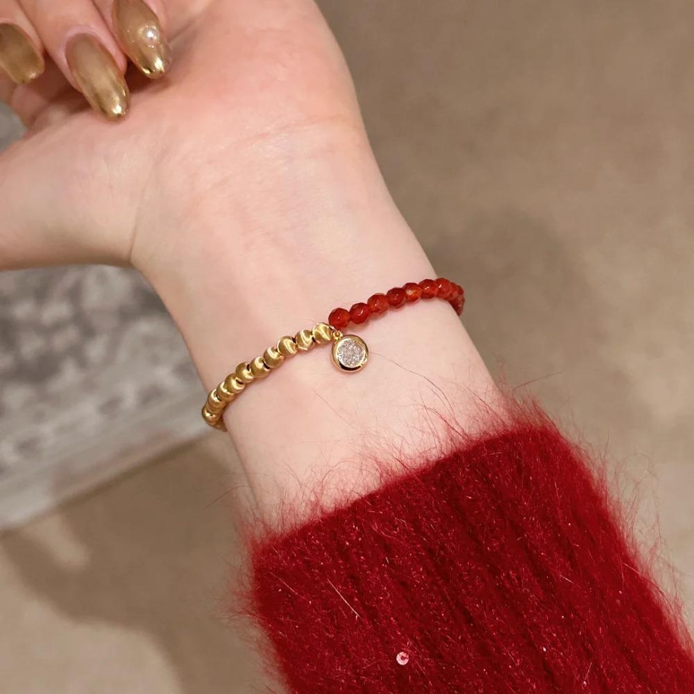 Elegant Chinese Zodiac Year Bracelet for Women Simulated Red Agate Cat Eye Bracelet Fashion Retro Lucky Charm