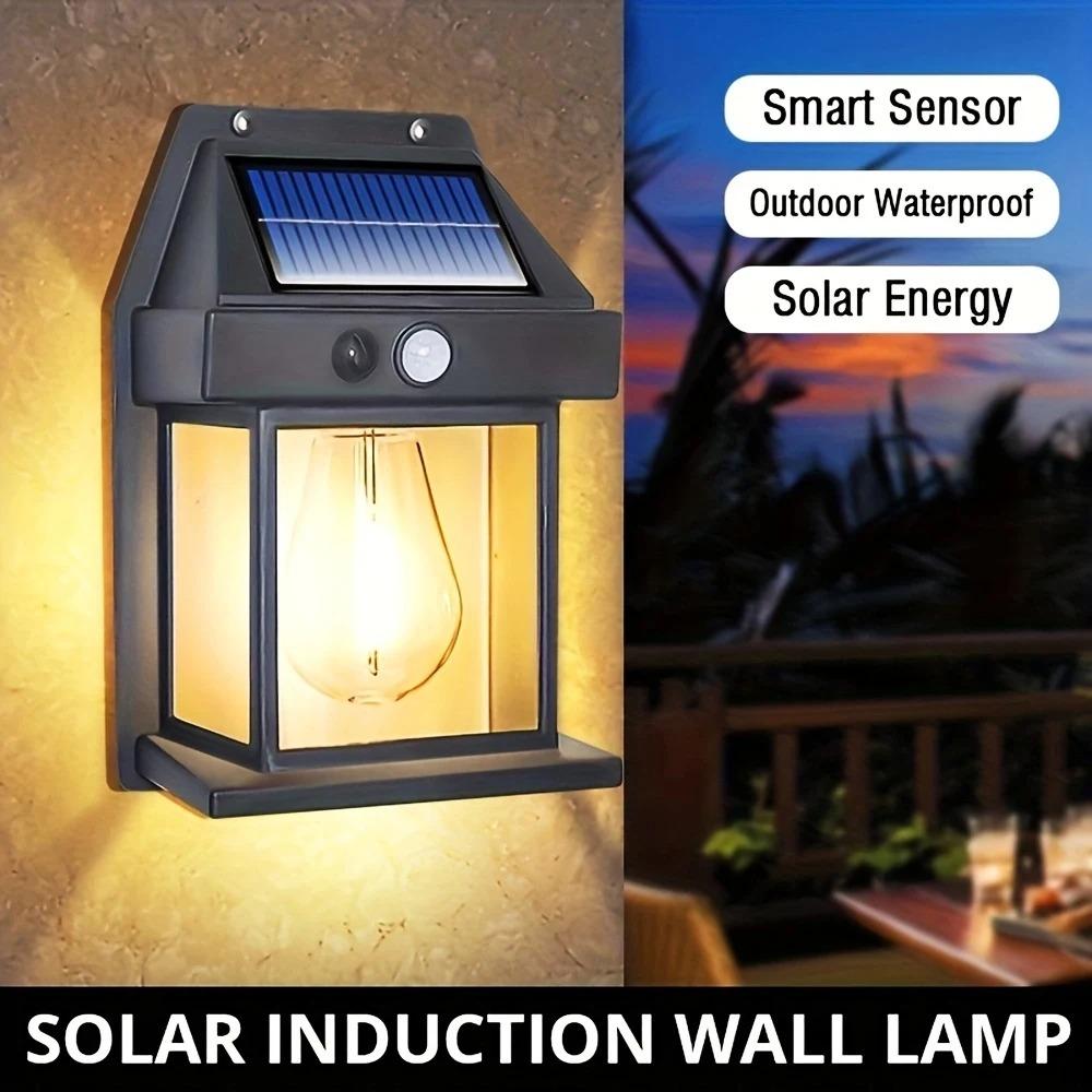4 STUKS Solar Wandlamp Wolfraam Waterdicht Draadloos Bewegingssensor Beveiligingslampen Schemer tot Dageraad Buitenverlichting voor Patio Veranda Garage