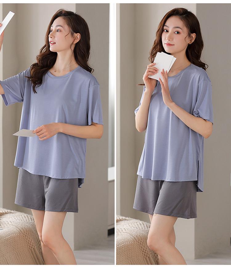 Women's Summer Modal Pajama Set with Chest Pad - Short Sleeve and Shorts, Cool Rayon, Anti-Bump, Suitable for Outdoor Wear