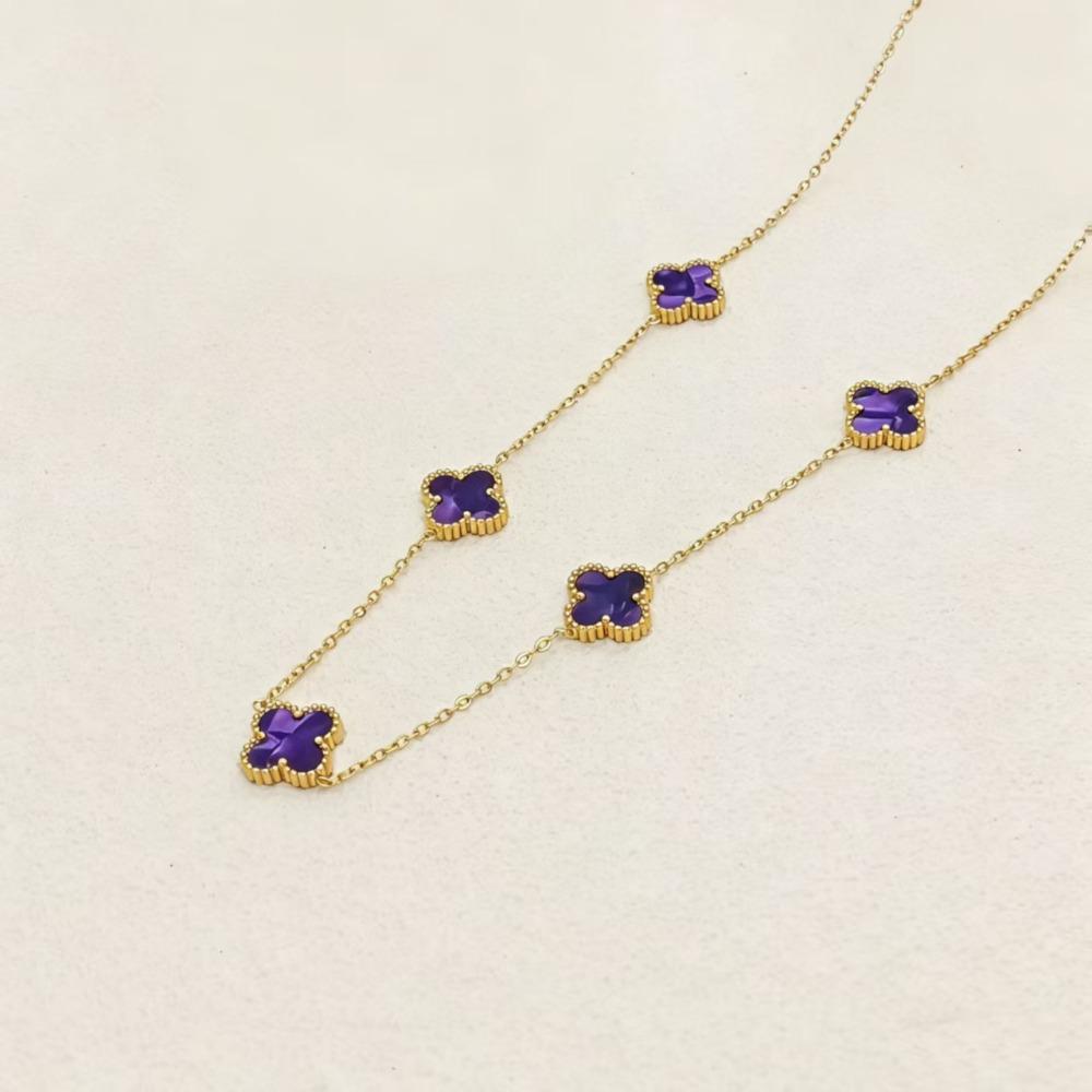 Collana a Quattro Foglioline e Cinque Fiori Double-sided in Acciaio al Titanio - Choker di Lusso Premium da Donna