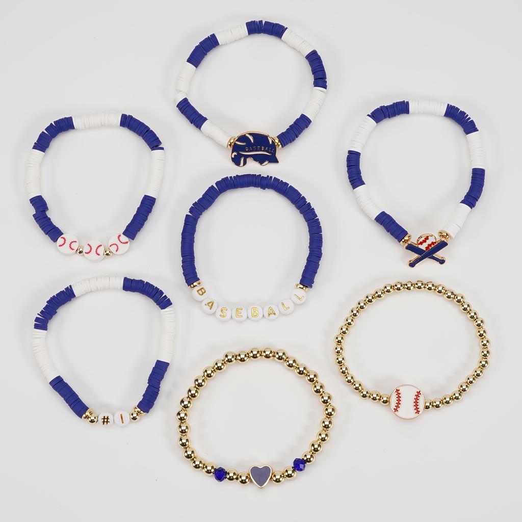 Polymer Clay Beaded Baseball Bracelet - Elastic Multi-Layer Fans Bracelet for Daily and Sports Occasions