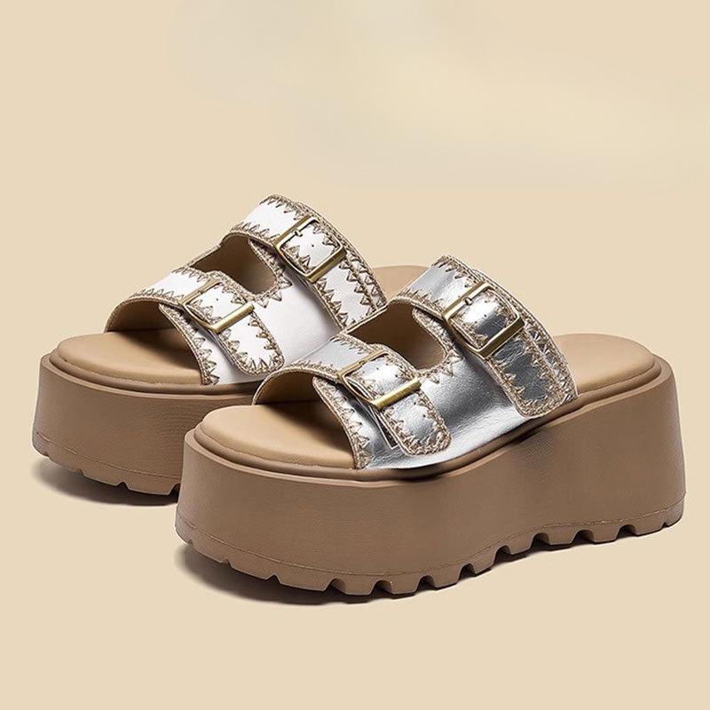 

Thick-soled Shoes Height-increasing Flip-flops Sandals Slippers for Women 35 бежевий