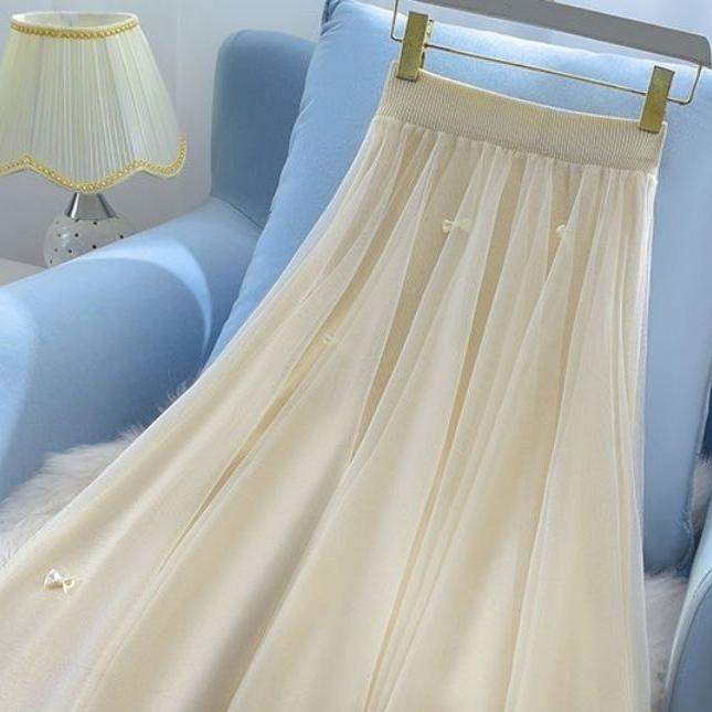 Летняя модная женская тонкая сетчатая плиссированная юбка с высокой талией средней длины — фото 3