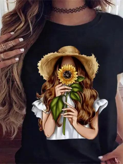 Plus Size Žhavé výprodeje Tisknuté dámské tričko Unisex Módní grafický tištěný tričko v korejském stylu s krátkým rukávem