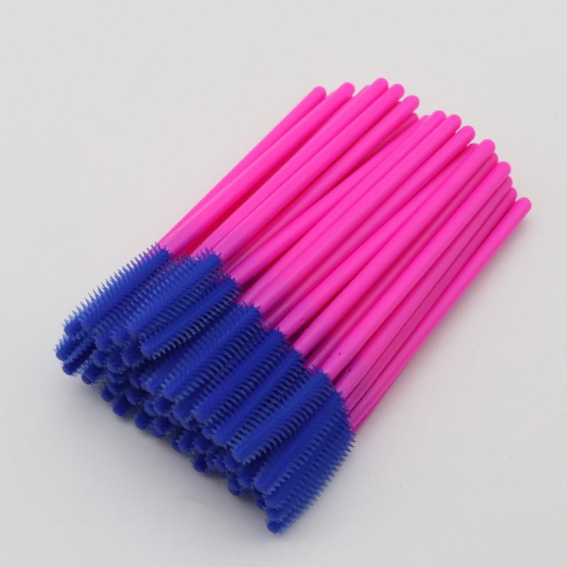Disposable Beauty Tools Set: 50 Silicone Brushes - Rose Red Handles for Eyelashes, Eyebrows, and Makeup.