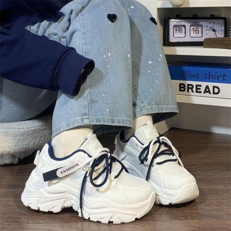 Thick-soled Two-color Shoelaces Dad Shoes Women's New Autumn and Winter White Running Shoes Student Small Sneakers
