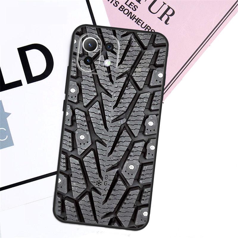 Black Tire Tyre Tread Texture Case For Xiaomi 15T Pro 14T 13T 17 Pro Max 14 15 Ultra POCO X7 X5 X6 F5 F6 F7 F8 Pro Cover