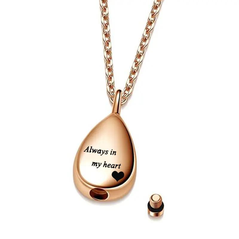 Elegant Teardrop Cremation Urn Necklace - Stainless Steel Memorial Pendant for Women