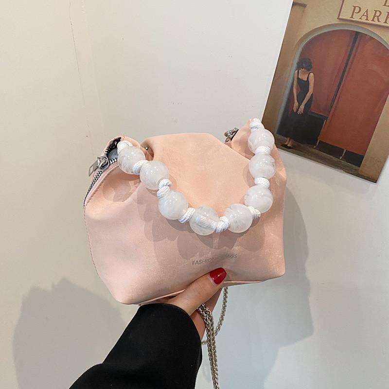 Trendy Street Style Chinese Cloud Bag With Beaded Design розовый