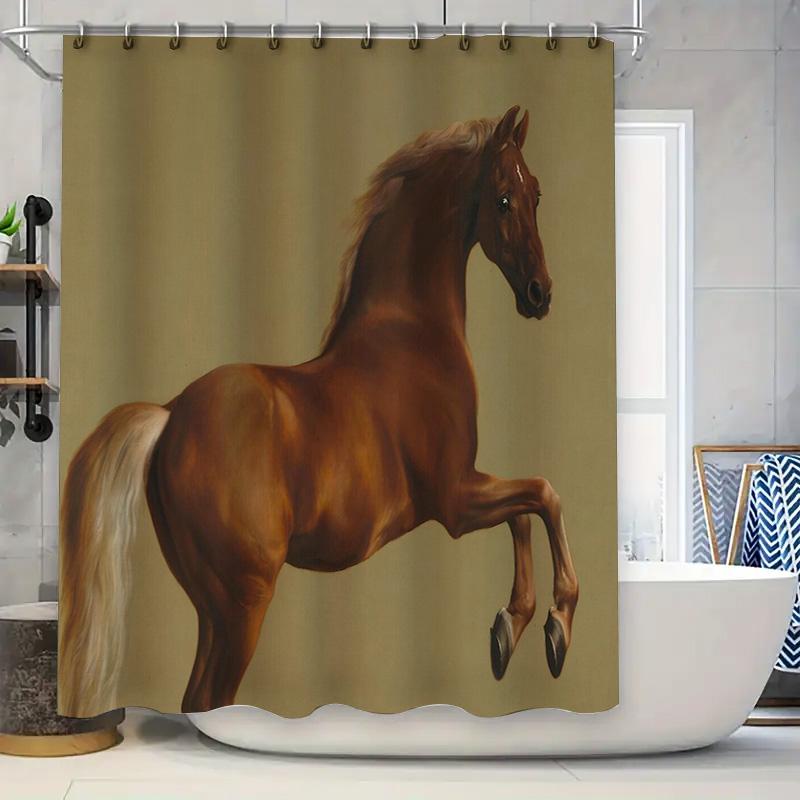 

Horse Shower Curtain Vintage Equestrian Art Bathroom Decor Western Farmhouse Shower Liner Rustic Wild Horse Pattern Washable W60H190(CM)-1 Pcs