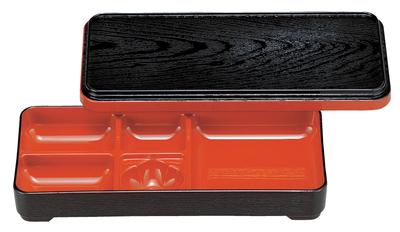 Wakaizumi Lacquerware Long Side Dish Bento Black Wood Grain with Red 9-inch Box, Interior, 1-414-1