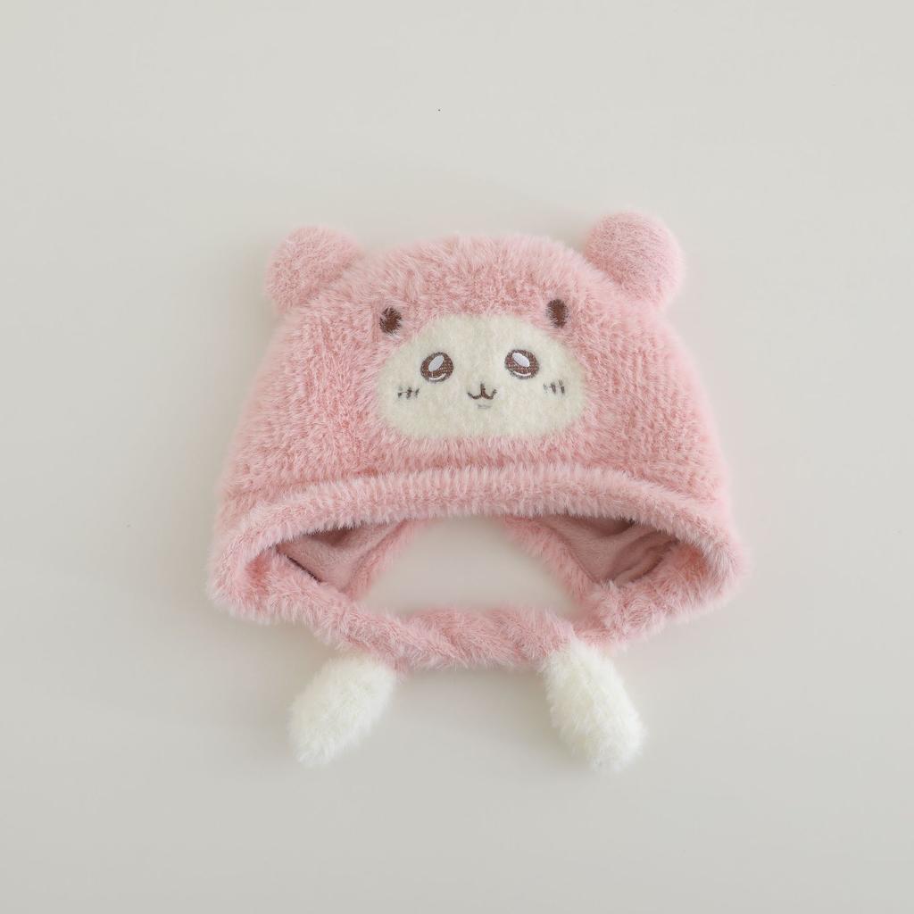Children's Hats  Plush Hats for Boys and Girls in Autumn and Winter Cartoon Bear with Added Fleece and Thickened Windproof Pullover Hats