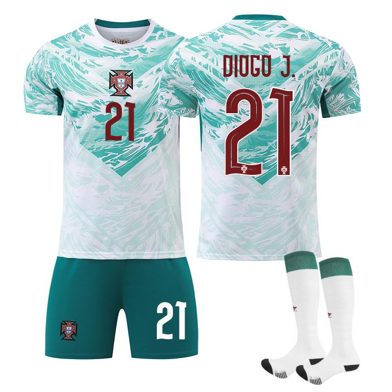 World Cup Portugal Away Football Jersey No. 7 Short-Sleeved Jersey Set Green Shorts