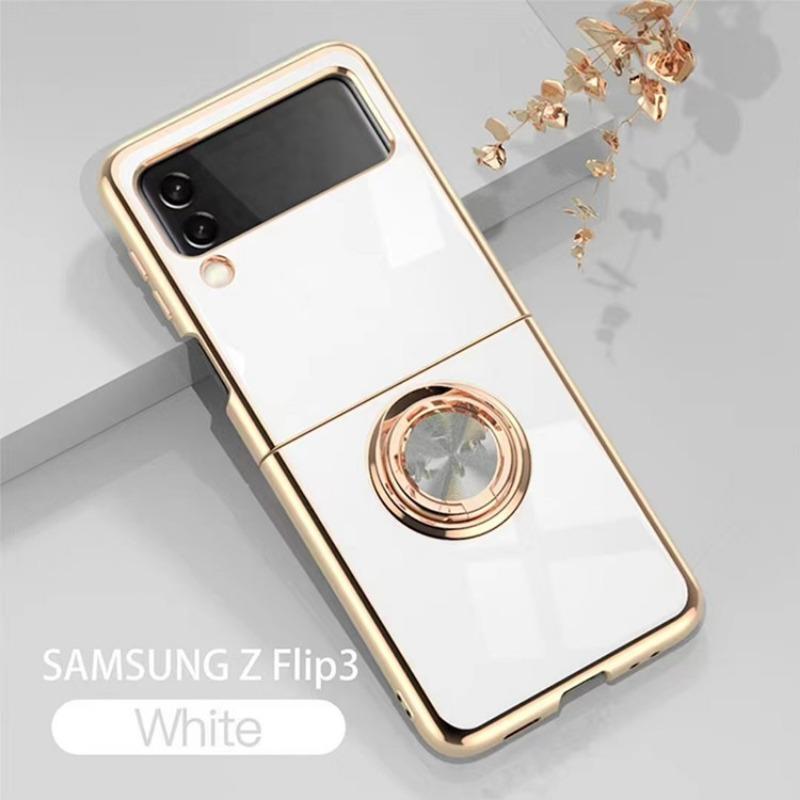 Suitable for Samsung Galaxy Z Flip6 Electroplated Mobile Phone Case ZFlip3 Ring Bracket Magnetic Car Protection Case
