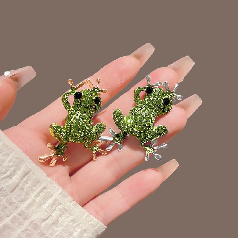 Grüne Strass Frosch Broschen für Damen Exquisite Cartoon Tier Broche Süßer Kleidung Pin Vielseitiges Bekleidungszubehör Geschenk
