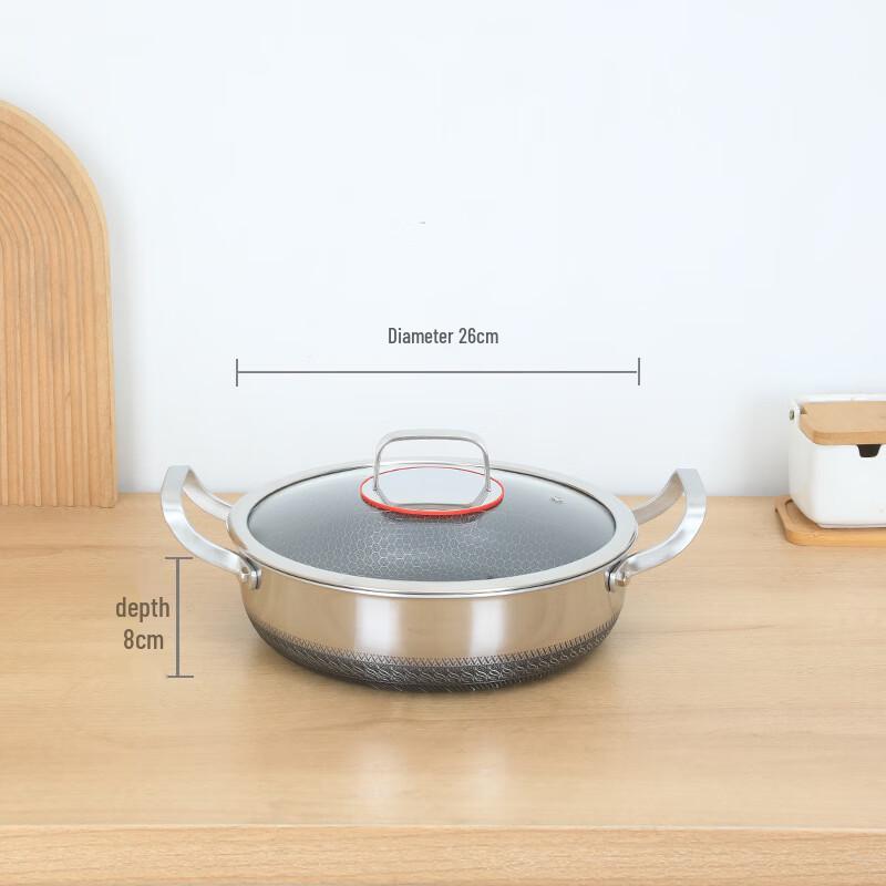 Yingtang 26cm Deep 316 Stainless Steel Double-Handle Frying Pan