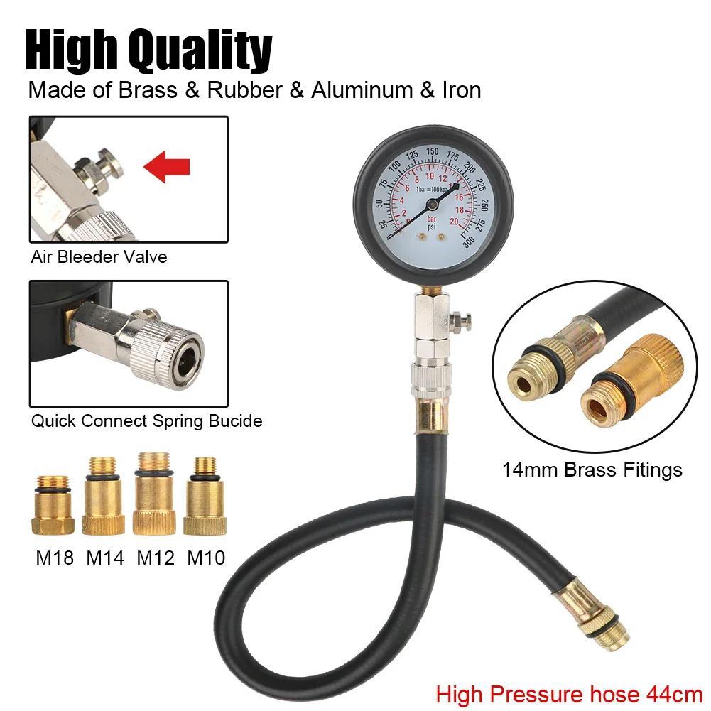 Auto Pressure Gauge Compression Tester Petrol Engine Compression Tester Kit 0-300 PSI Fuel Cylinder Pressure Gauge Tool
