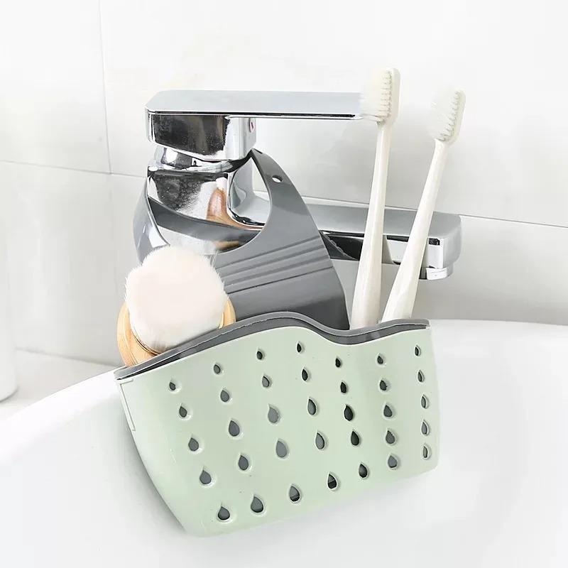 1-4PCS Household Adjustable Button Type Sink Drain Hanging Bag Kitchen Storage Shelf Faucet Sponge Twolayer Drain Hanging Basket