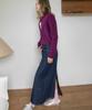 HAINT [Fleece Bonding] Non-Fade Denim Long Skirt_Dark Blue
