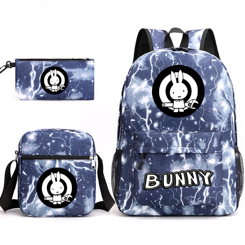 Popular Novelty Cool Bad Bunny Print 3pcs/Set Pupil School Bags Laptop Daypack Backpack Inclined Shoulder Bag Pencil Case