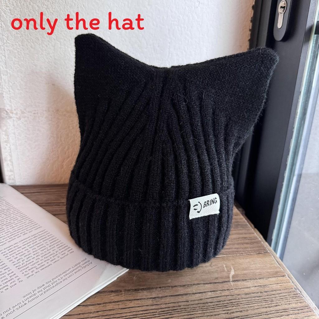 Cute Solid Cat Ears Shape Design Women Wool Knitting Hat For Fall Winter And
