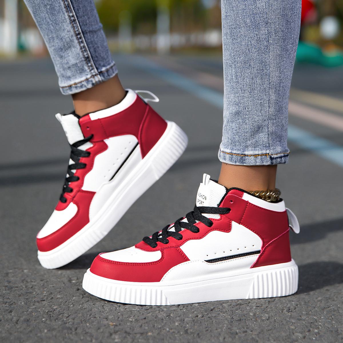 

High Top Sneakers Unisex Non Slip Platform Men s Skate Shoes Spring Autumn Casual Leather Skateboard Shoes for Women 40 червоний