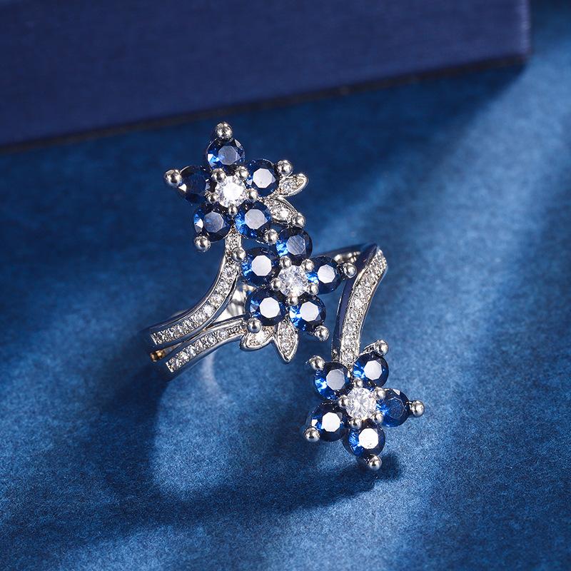 

Jewelry Copper Bottom Gold Plated Simulation Color Treasure Flower Ring Ring Shine Diamond Women S Ring opening adjustable