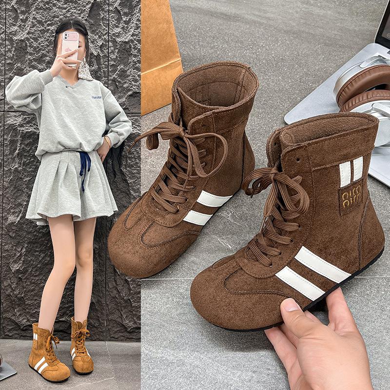 2025 autumn new retro matte leather high-top German training shoes fashionable inner height increase Martin boots Maillard casual women's shoes
