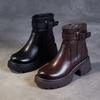 Women's Chelsea Boots Winter Plush Lined Chunky Platform Round Toe Ankle Boots with Metal Buckle Strap and Side Zipper