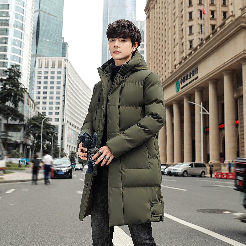 Winter new cotton-padded clothes men's medium and long feather cotton-padded clothes, warm and thickened hooded large-size cotton-padded jackets