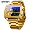 SANDA 6163 Top Luxury Fashion Men's Quartz Electronic Dual Screen Watch Waterproof Countdown Quartz Steel Strip Men's Watch