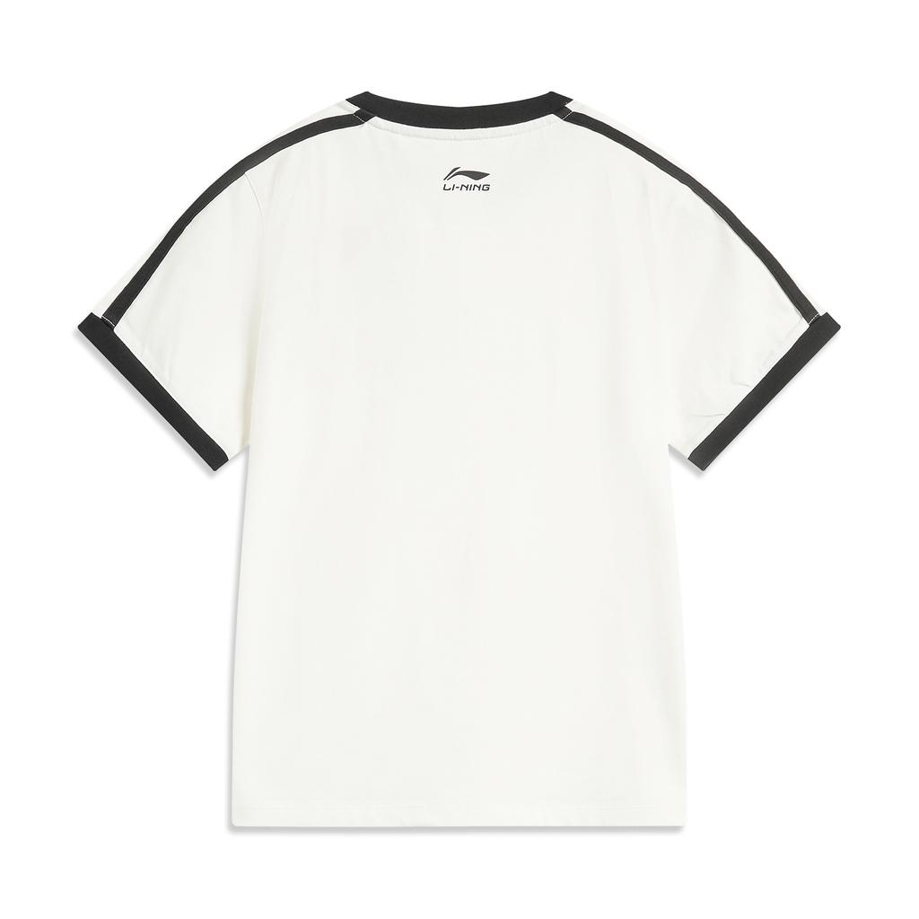 Li-Ning Sport Lifestyle Series High Street American Vintage Casual Versatile Comfortable Short Sleeve T-Shirt Women T-Shirts Off-White Black AHSVB44-1