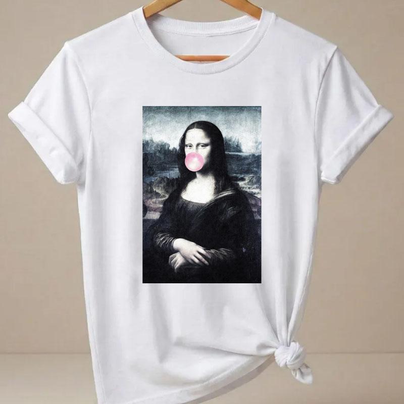 Funny Mona Lisa Tshirt 90s Streetwear Casual Graphic Tees Print Short Sleeve T Shirt Clothing Top Summer Ladies Girls Tshirt
