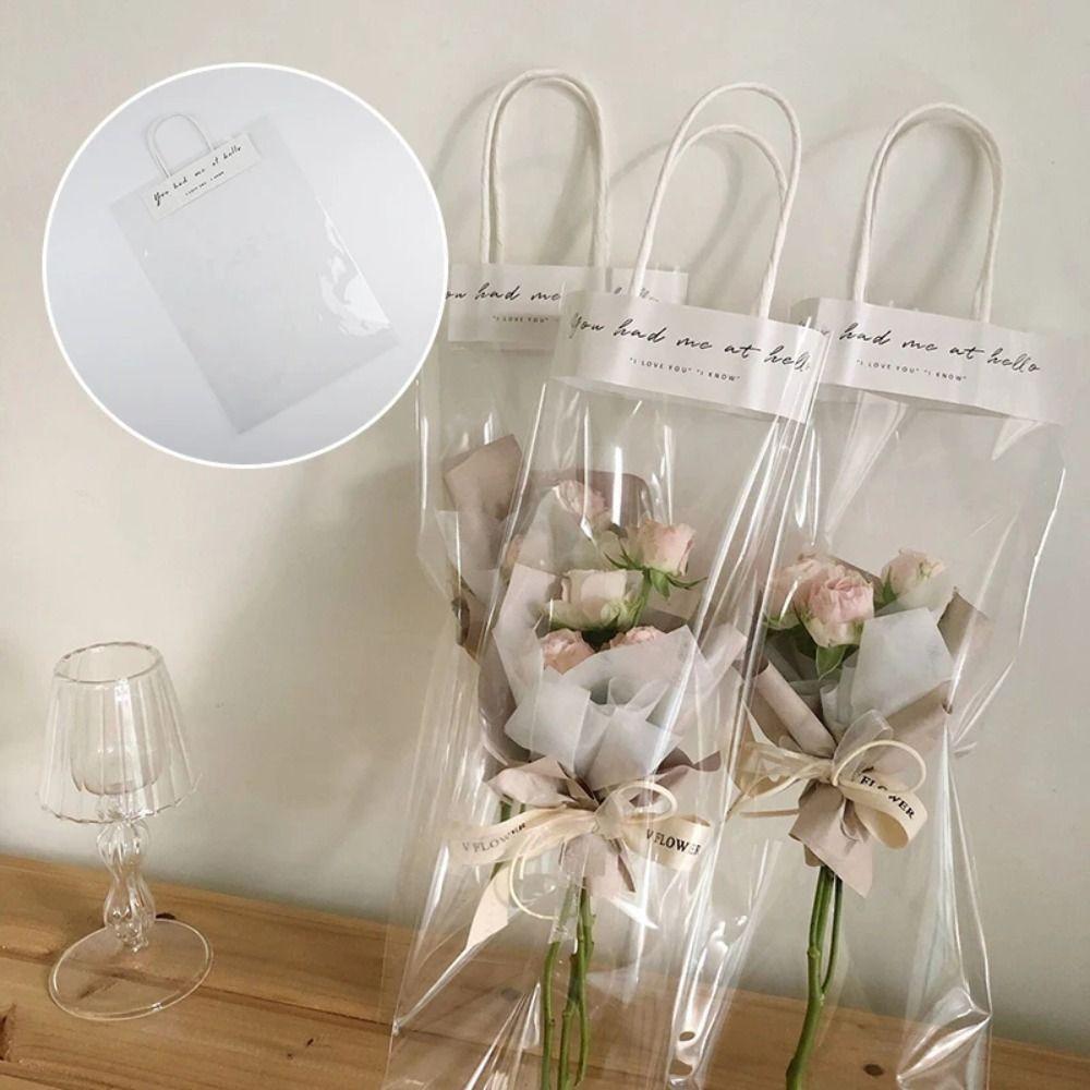 Transparent Transparent PVC Handbag Water Proof Fresh Flower Flower Packaging Bag Hand-held Design Single Stem