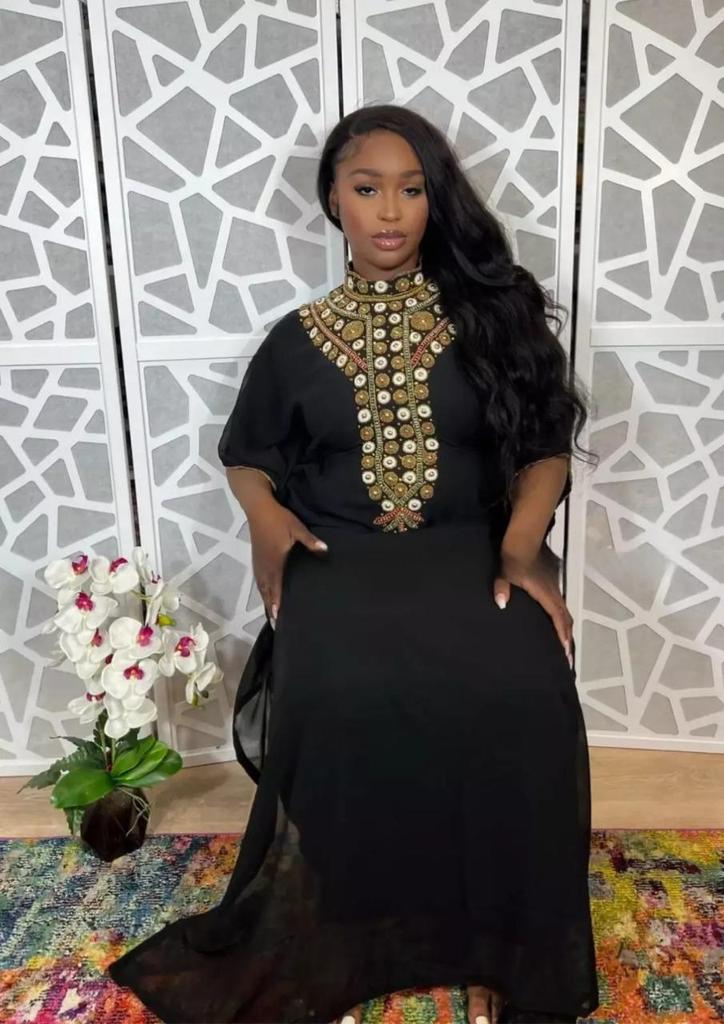 New Maxi Royal Gown Black Long Georgete Moroccan Women Kaftan Dubai Dress Abaya