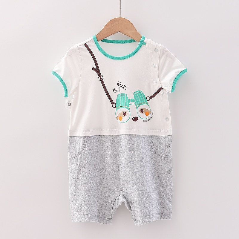 [Good] Mall Brand Discount New Style Baby and Toddler Comfortable Pure Cotton Breathable Patchwork Short-Sleeve Romper 1X032 White 59