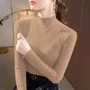 Threaded Half-turtle Collar Bottoming Shirt for Women, Autumn and Winter Slim-fitting Ear-rimmed Long-sleeved T-shirt for Women