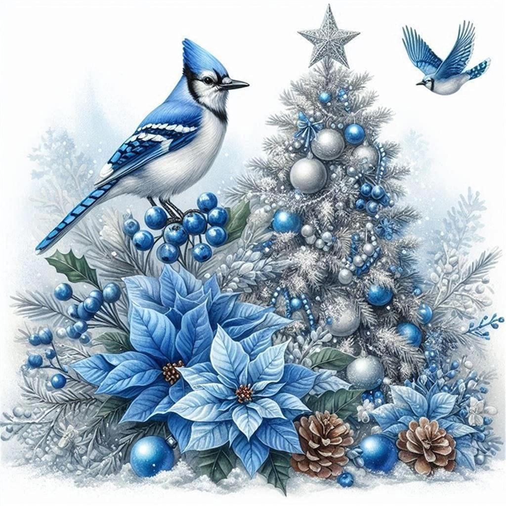 Christmas Bird Full 11CT DIY Stamped Cross Stitch Kits 15.75x15.75inch Printed Cross-Stitch Kits for Beginners Adults Home Decor