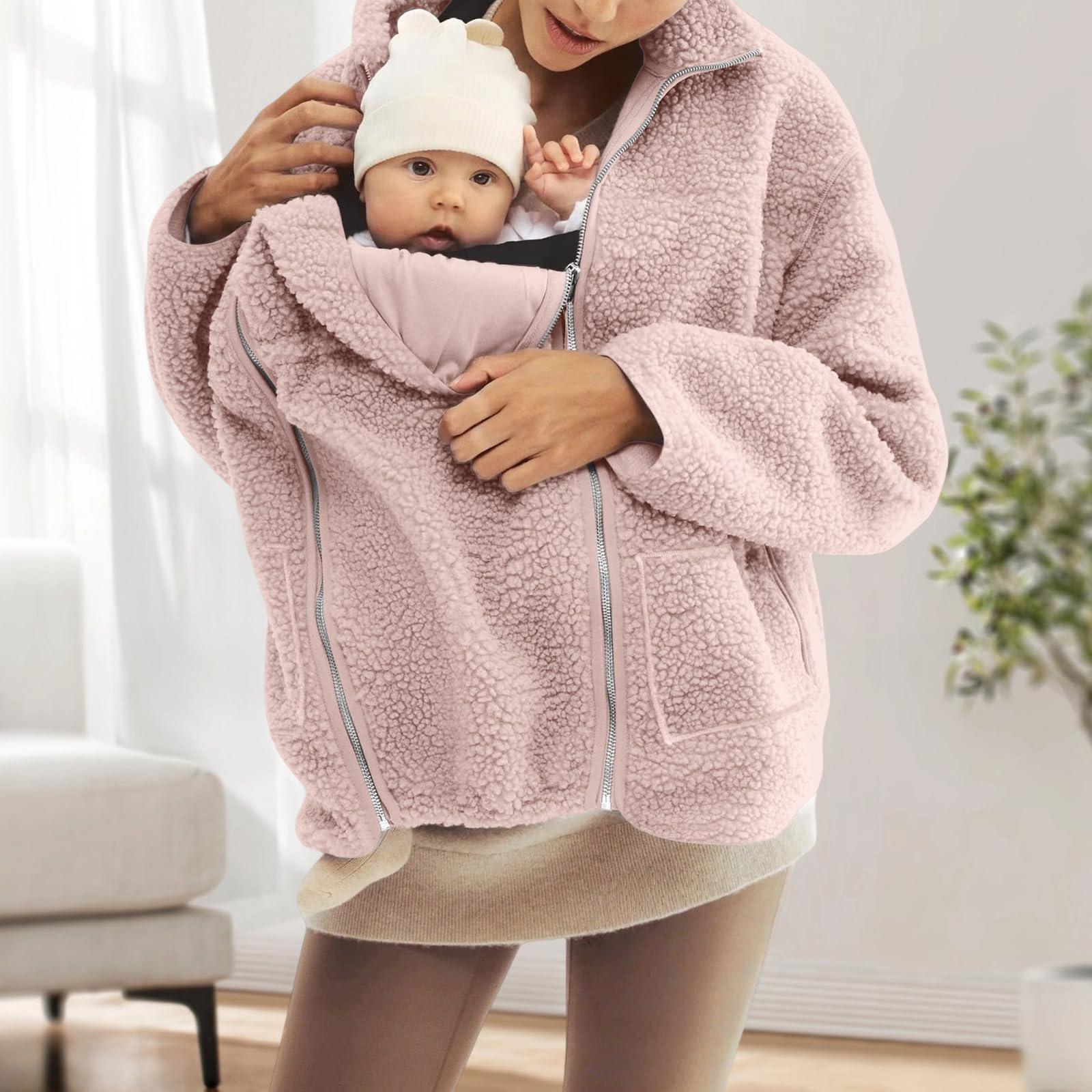 

Жіночий Модний Оверсайз Комплект для Сім ї: Кенгуру- Мати-і-Дитина Суцільний Однотонний Дублянка M рожевий