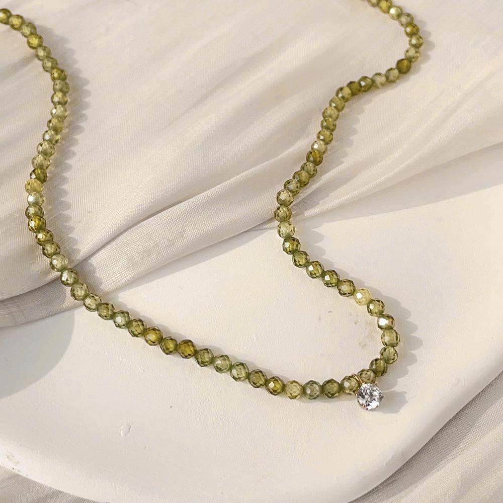 Summer Matcha Olivine Necklace Plated 18K Gold Titanium Steel Necklace Female Does Not Fade Female Personality